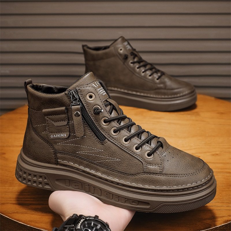 男鞋冬季上班工作防水防滑板鞋男士休闲皮鞋运动侧拉链工装马丁靴,流行男鞋,时装靴,淘宝优惠券,粉丝福利购,淘宝优惠卷