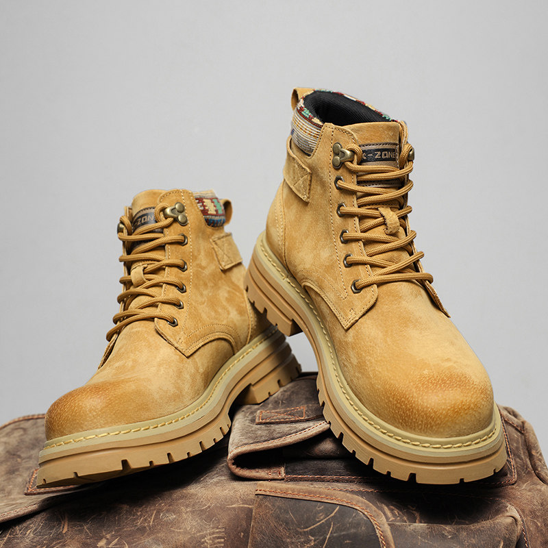 马丁靴男冬季高帮英伦风复古户外登山防水防滑厚底增高工装大黄靴,流行男鞋,马丁靴,淘宝优惠券,粉丝福利购,淘宝优惠卷