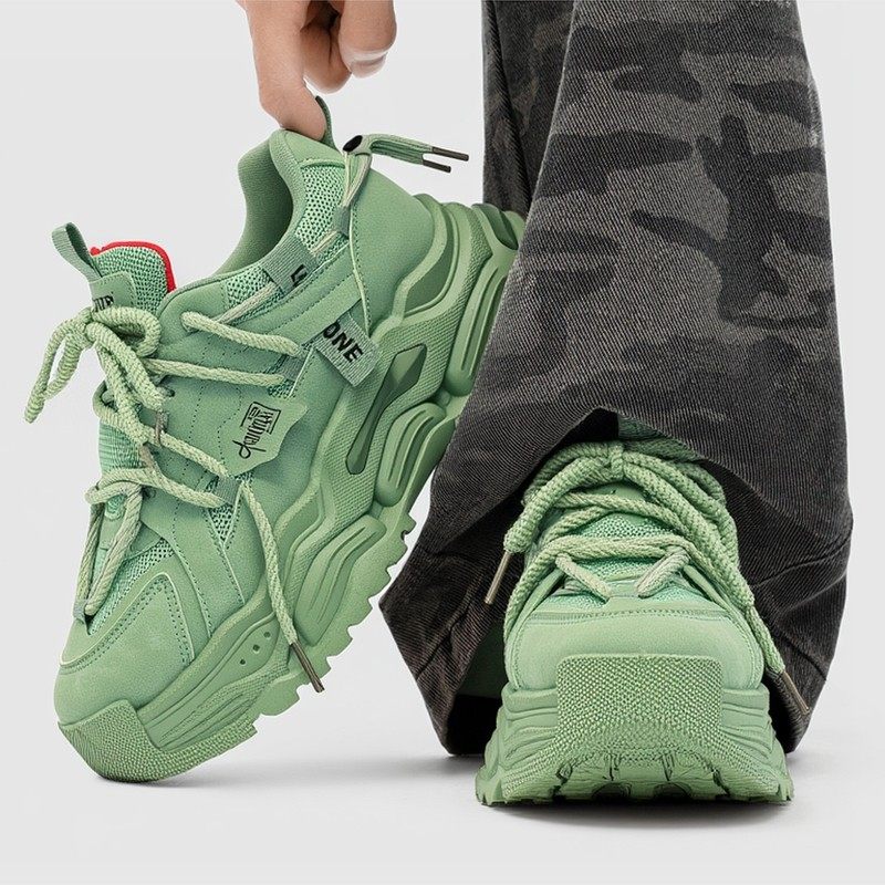 男鞋冬季潮牌高级感百搭休闲跑步防滑运动厚底内增高绿色老爹潮鞋,流行男鞋,单鞋,淘宝优惠券,粉丝福利购,淘宝优惠卷