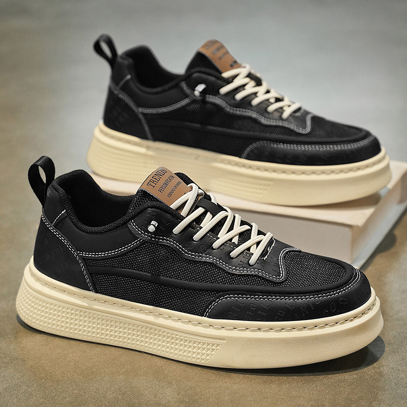 男鞋夏季网面透气百搭休闲小众原创青少年厚底增高防滑黑色运动鞋,流行男鞋,休闲板鞋,淘宝优惠券,粉丝福利购,淘宝优惠卷