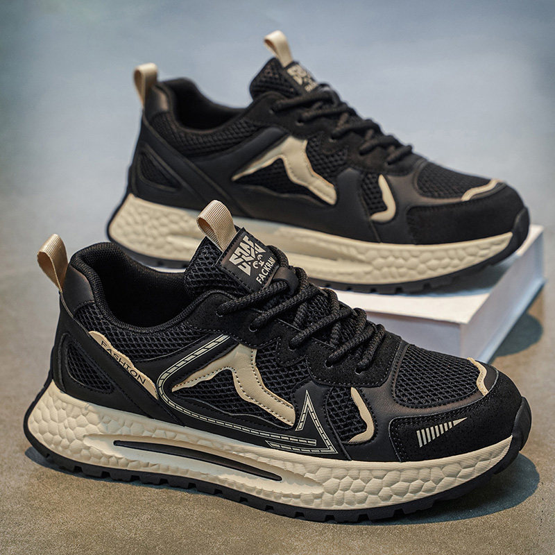 男鞋2026新款夏季网面百搭休闲男士跑步运动爆米花软底黑色老爹鞋