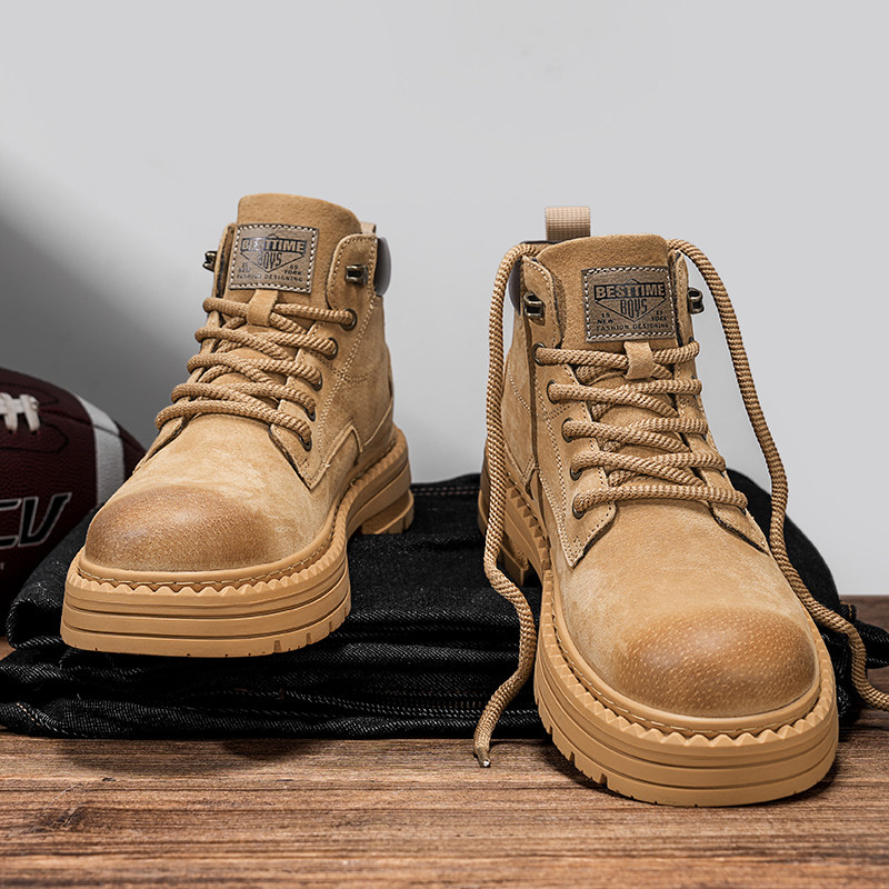 马丁靴男冬季高帮英伦风复古户外登山真皮防水防滑厚底增高工装靴,流行男鞋,马丁靴,淘宝优惠券,粉丝福利购,淘宝优惠卷