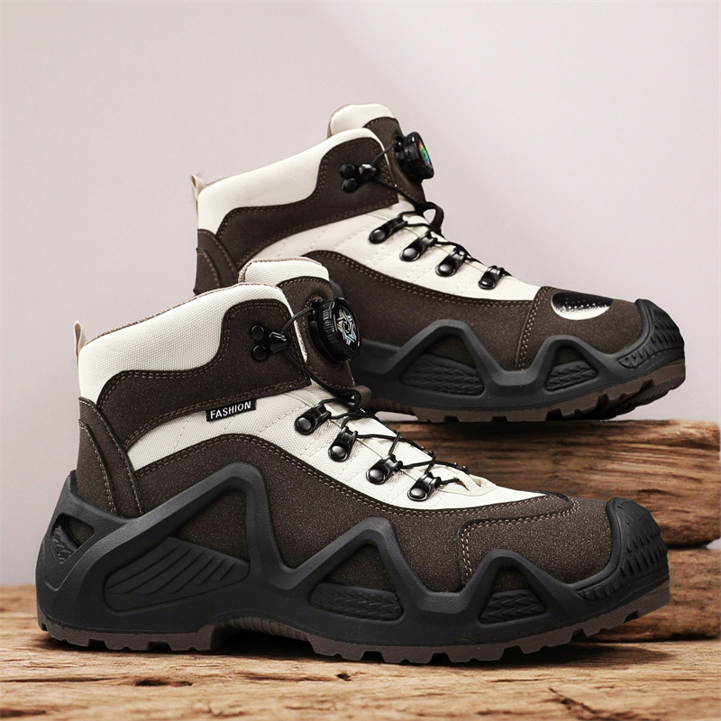 马丁靴男秋季高帮徒步登山运动工装靴旋转钮扣男士户外沙漠作战靴