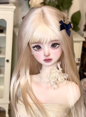 bjd娃娃假发3分4分6分sd高温丝diy装扮奶金色长直发头套 毛胚发