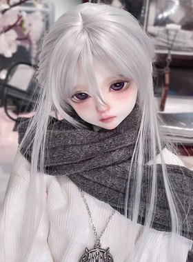 BJD娃娃假发3分4分6分SD月白色齐刘海长直发成品假毛头套毛坯发