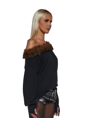 美代2025年112月DARKER WAVS新款毛领一字肩针织毛衣ego