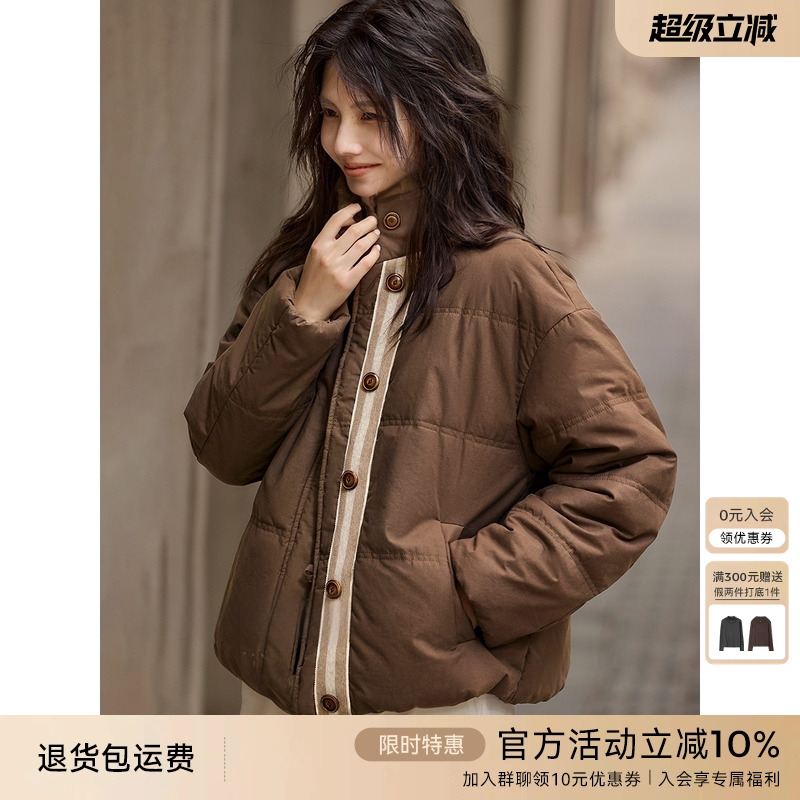 XWI欣未美式复古纯棉泡芙感拼接棉衣棉服女冬季好看保暖短款外套