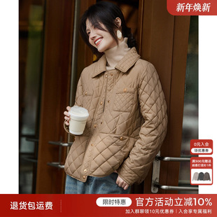 XWI欣未小香风翻领短款 简约百搭气质棉袄 菱形格棉服女2024年冬季