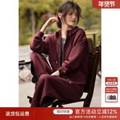 XWI欣未时尚 两件套 连帽卫衣休闲直筒裤 气质安可拉红套装 女秋季