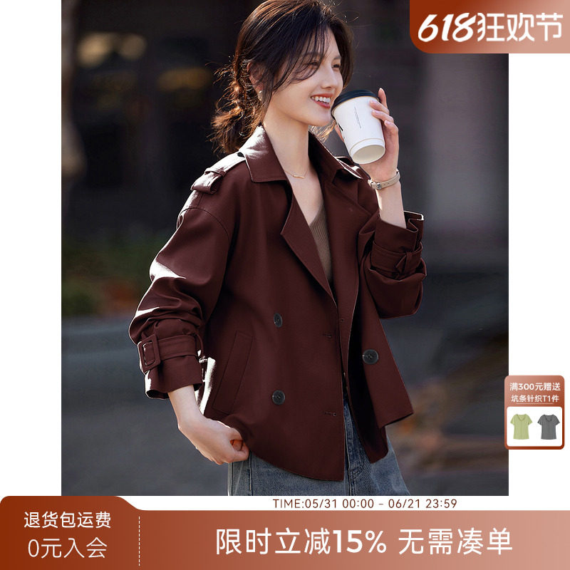 XWI欣未安可拉红风衣外套女春季今年流行休闲简约设计感短款上衣