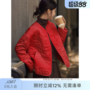 XWI欣未新中式轻国风红色绣花棉服外套女秋冬新年战袍保暖小棉袄