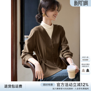 抽绳收腰显瘦衬衣 女秋冬爆款 XWI欣未法式 优雅假两件撞色拼接衬衫