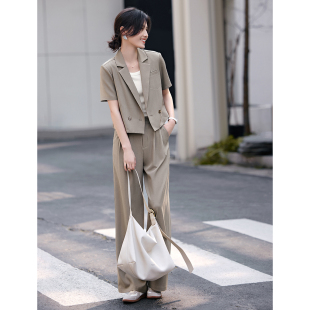 XWI欣未时尚休闲西装套装女夏季新款通勤简约短袖外套西裤两件套