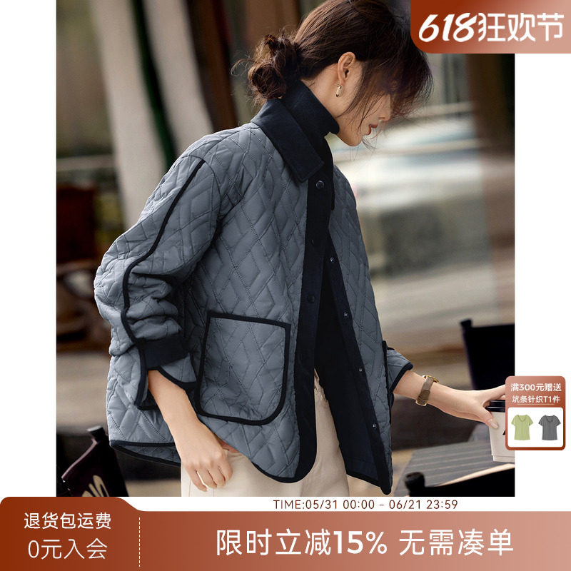 XWI欣未休闲百搭拼色棉服外套女2025年秋冬新款轻薄保暖棉袄上衣