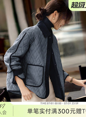 XWI欣未休闲百搭拼色棉服外套女2025年秋冬新款轻薄保暖棉袄上衣