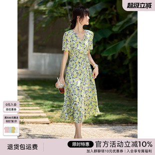系带收腰海边度假碎花裙子 XWI欣未大理旅游穿搭气质连衣裙女夏季
