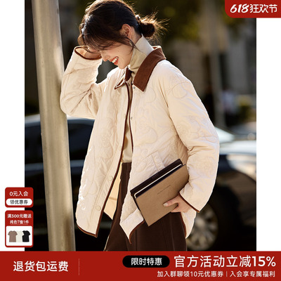 [618反季清仓]XWI欣未撞色拼接灯芯绒棉衣棉服外套女冬季简约棉袄