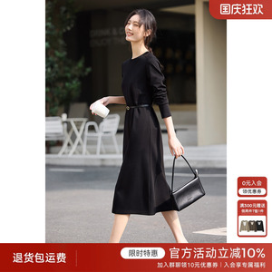 XWI欣未轻休闲优雅赫本风连衣裙女2025年春季棉质收腰显瘦小黑裙