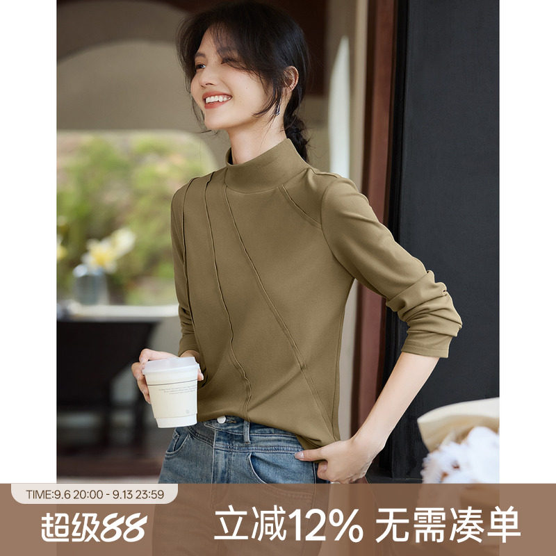 XWI欣未气质优雅半高领打底衫女2026年冬季显瘦穿搭独特别致上衣图片