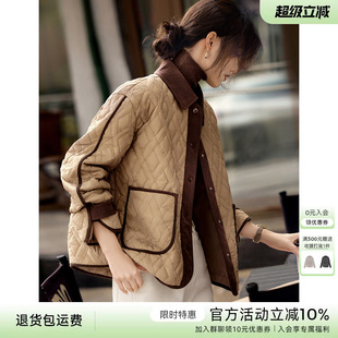 XWI欣未休闲简约大方拼色棉服外套女2025年冬季轻薄保暖棉袄上衣