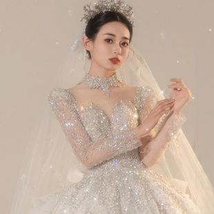 高级定制婚纱新娘2024高定重工婚纱新款大拖尾超级重工婚纱主纱女