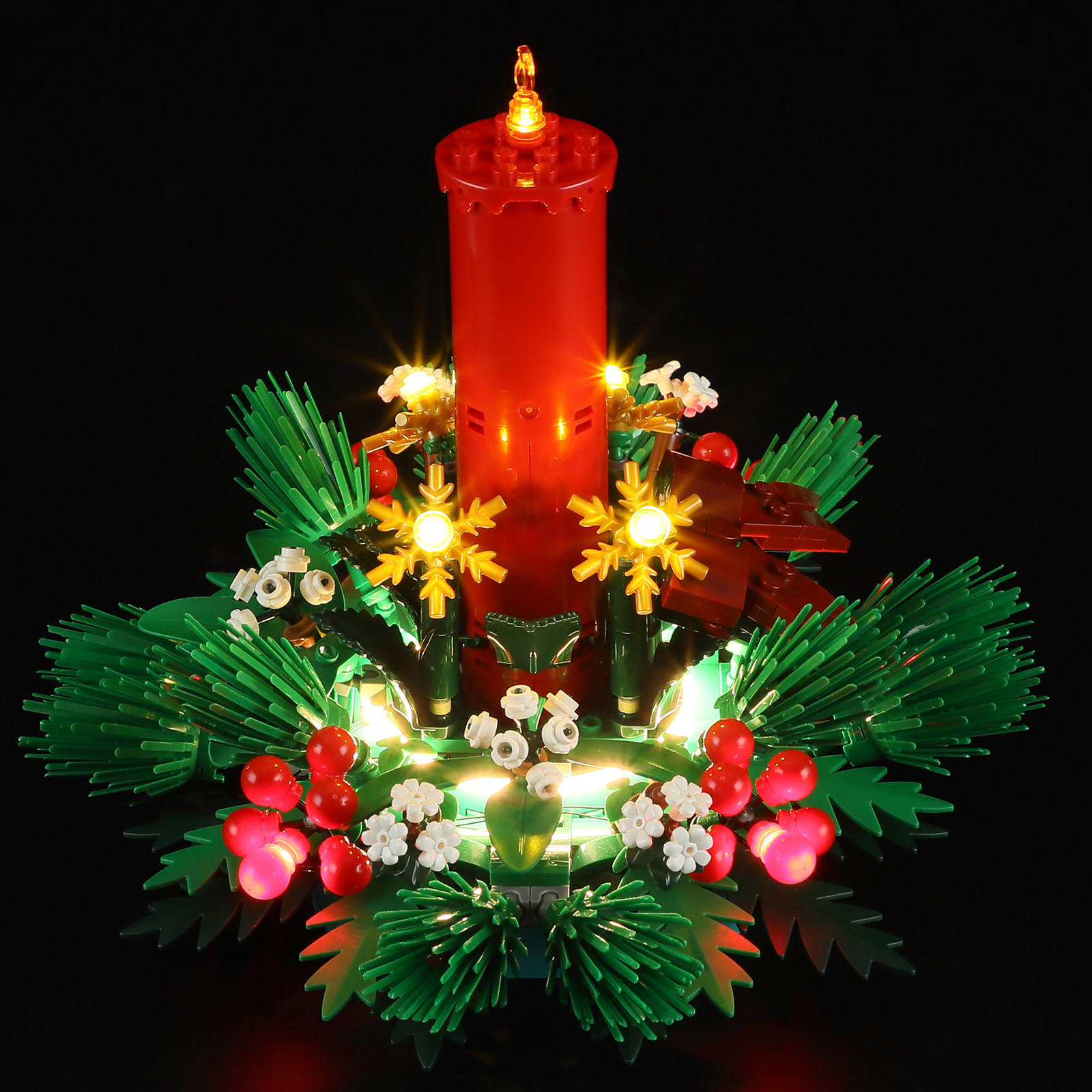 YEABRICKS灯饰 适用乐高40743圣诞桌面饰品系列蜡烛积木玩具LED灯