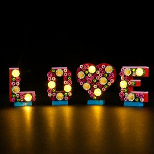 YEABRICKS灯饰适用乐高40867爱的英文字母玩具模型LED积木灯光