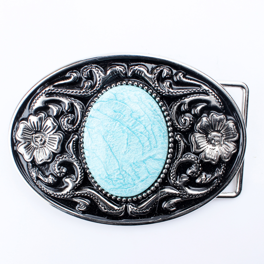 经典唐草花海水蓝西部牛仔皮带扣腰皮带平滑扣cowboy belt buckle