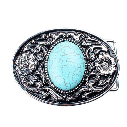 经典唐草花绿松石西部牛仔腰皮带扣皮带平滑扣cowboy belt buckle