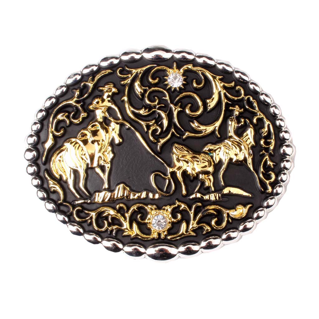 金色双骑士美国西部牛仔皮带扣腰带皮带平滑扣cowboy belt buckle