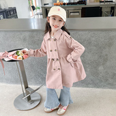 春季 女童风衣外套春装 儿童春秋款 洋气双排英伦中长款 大衣 2026新款