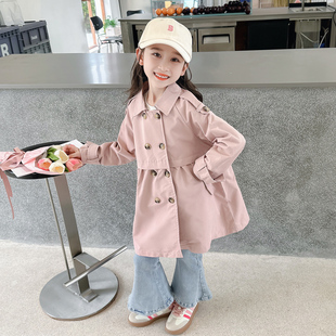 女童风衣外套春装2026新款洋气双排英伦中长款儿童春秋款春季大衣