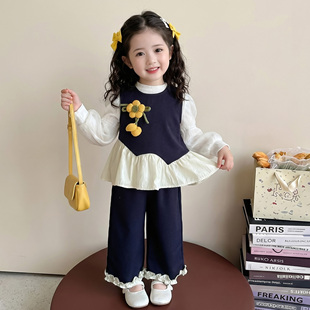女童春秋款花朵三件套装2026新款洋气时髦儿童女宝宝春季春装早春