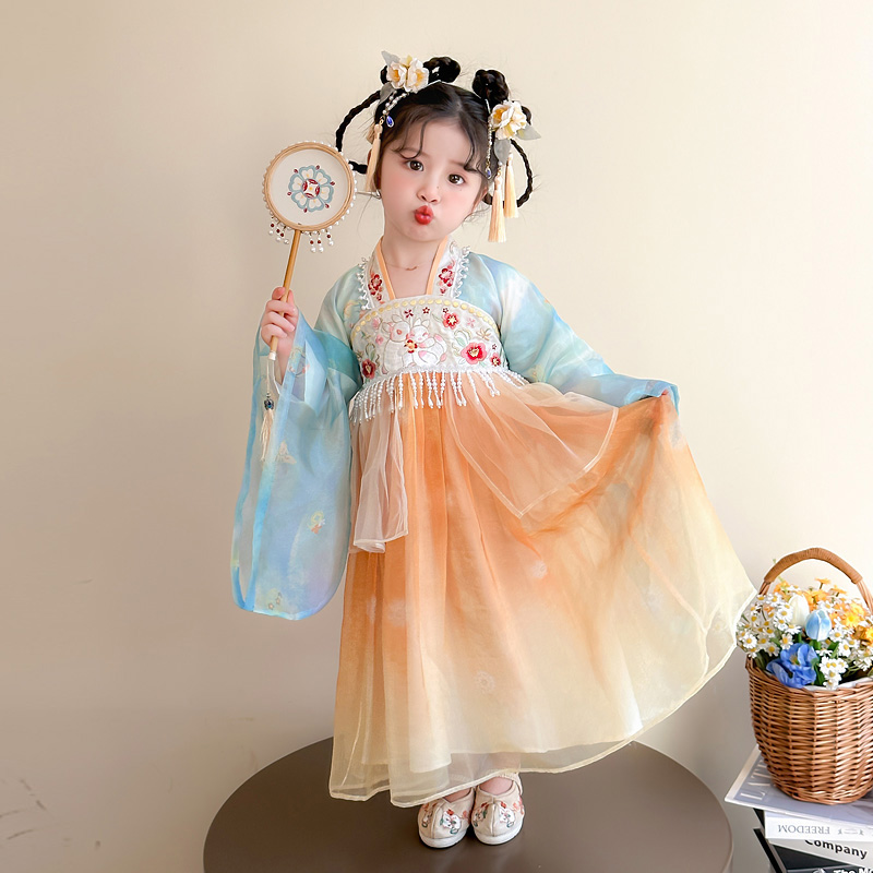 汉服女童2025春秋款儿童新中式国风连衣裙女宝宝古风超仙公主襦裙