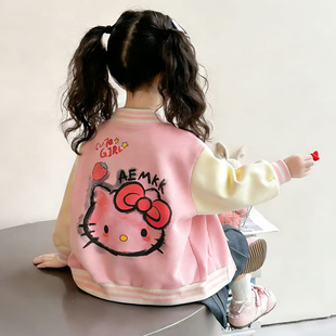 女童春秋薄款外套2026新款儿童女宝宝春季春款猫咪上衣春装棒球服