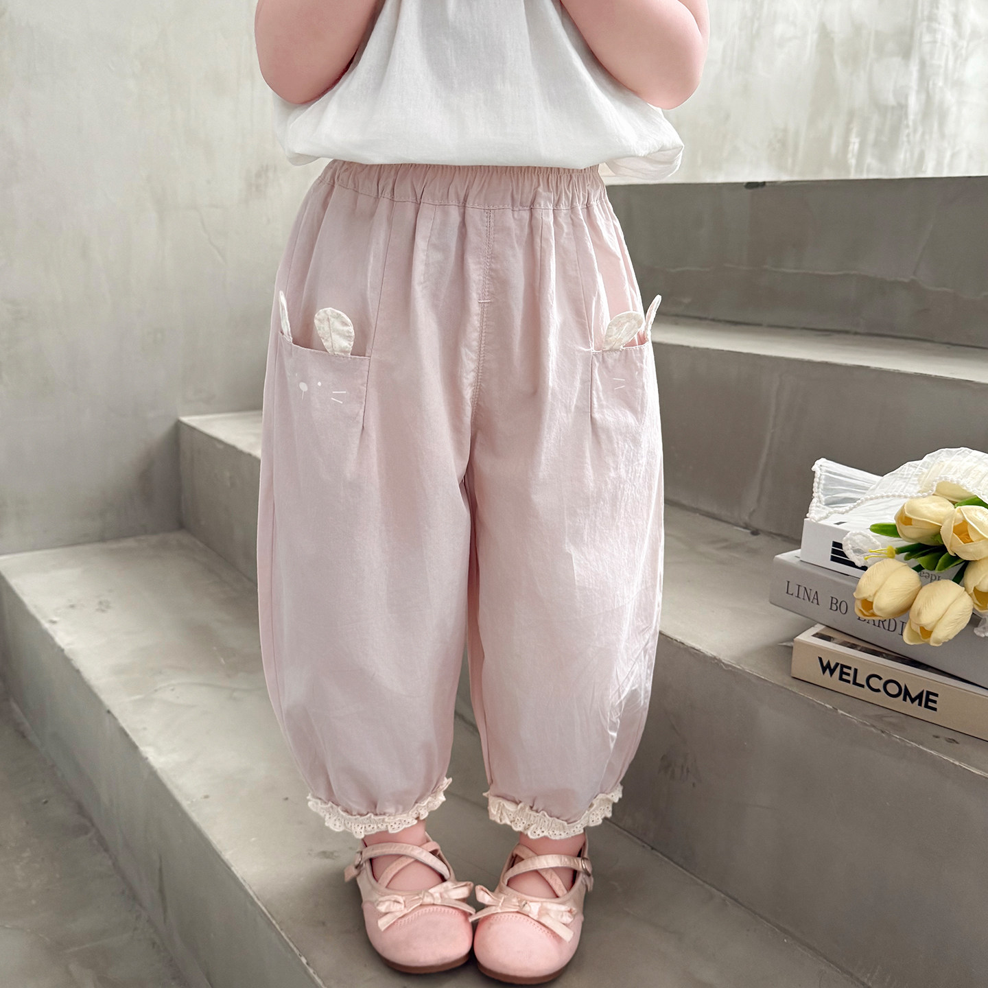 女童休闲裤夏季薄款2026新款儿童防蚊裤女宝宝夏装小女孩兔耳裤子