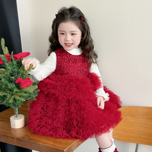 公主裙宝宝周岁礼服裙潮 儿童洋气冬装 女童连衣裙冬季 加厚2025新款