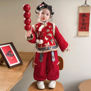 女童红色拜年服冬装2025新款儿童新年蝴蝶女宝宝喜庆过年衣服冬季