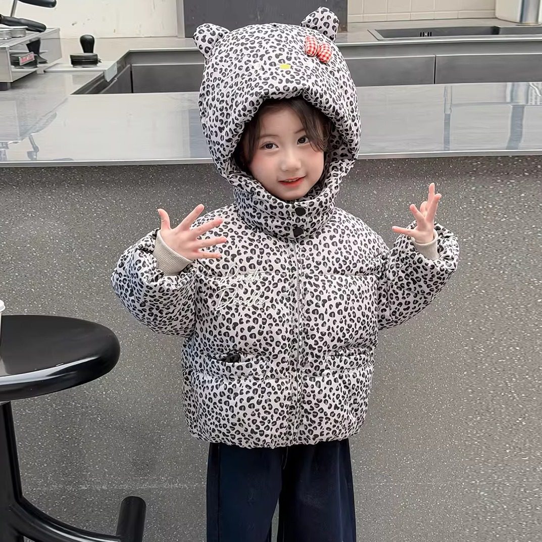 2025韩版冬季新款女童中小童洋气百搭时尚连帽卡通豹纹羽绒服,童装/婴儿装/亲子装,羽绒服,淘宝优惠券,粉丝福利购,淘宝优惠卷