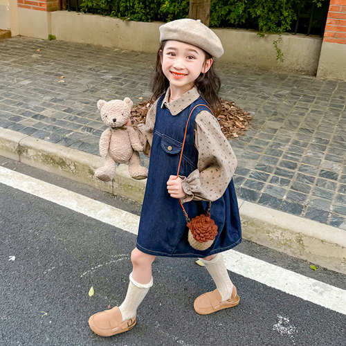 女童牛仔连衣裙套装2026新款洋气时髦韩版儿童小女孩初秋穿搭裙子