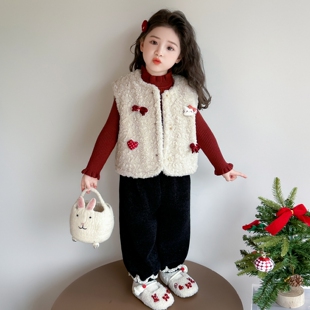 女童马甲秋冬季2026新款儿童洋气时髦女宝宝冬装加绒套装加厚猫咪