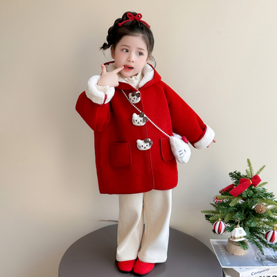 女童加绒加厚外套秋冬季2025新款洋气儿童呢子女宝宝冬装毛呢大衣