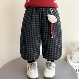 保暖休闲裤 女童羽绒裤 儿童加厚条纹女宝宝棉裤 2025新款 子 子秋冬季