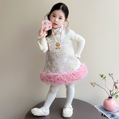 女童新中式旗袍连衣裙过年套装冬季2025新款小女孩冬装新年拜年服