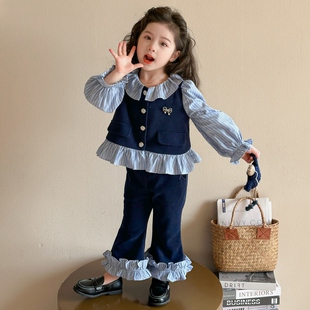 女童学院风套装春秋款2026新款洋气早春儿童装春装女宝宝花边春季