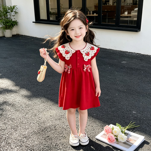女宝宝夏装连衣裙2026夏季新款儿童夏小女孩红色草莓薄款女童裙子