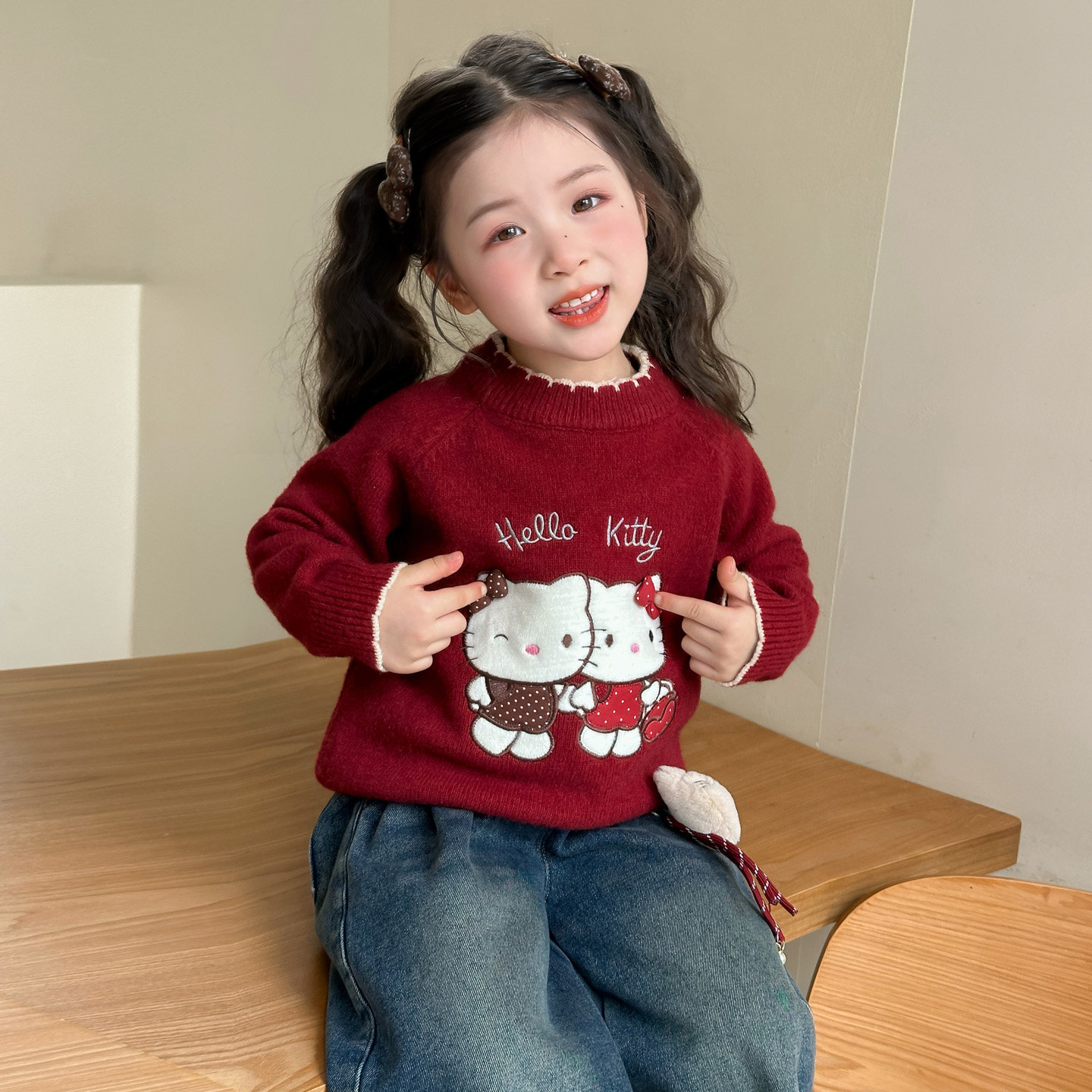 2025秋冬季新款女童针织衫儿童毛线衣猫咪女宝宝加厚洋气毛衣红色,童装/婴儿装/亲子装,毛衣/针织衫,淘宝优惠券,粉丝福利购,淘宝优惠卷