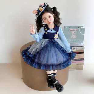 女童春秋洛丽塔裙子春装2026新款儿童蓝兔春季连衣裙女宝宝公主裙