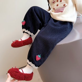 草莓一体绒加绒休闲裤 儿童秋冬季 子女宝宝2025新款 加厚绒女童棉裤