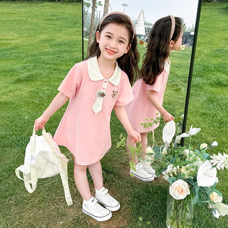 女童夏季小熊领带Polo裙子